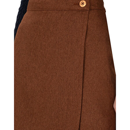 Kadın Kahverengi Mini Boy Dokuma Şort Etek