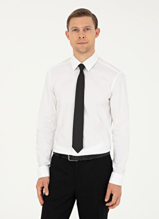 Cacharel Slim Fit Klasik Yaka Düz Beyaz Erkek Gömlek PIXEL