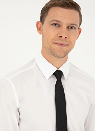 Cacharel Slim Fit Klasik Yaka Düz Beyaz Erkek Gömlek PIXEL