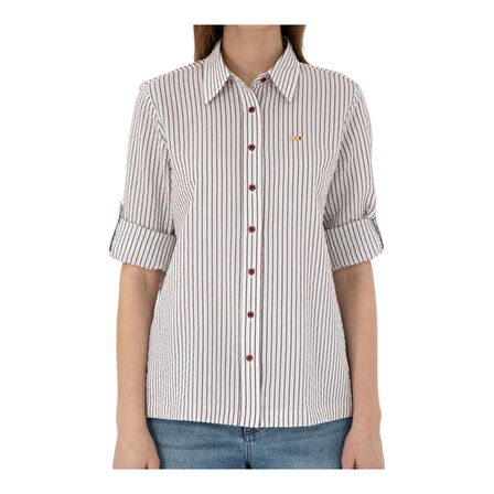 Kadın Bordo Uzun Kollu Çizgili Gömlek