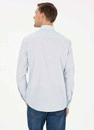 Cacharel Slim Fit Klasik Yaka Çizgili Mavi Erkek Gömlek SANZA