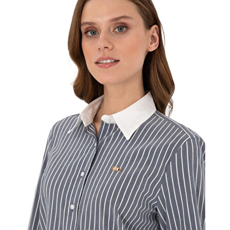 Kadın Çizgili Uzun Kollu Tunik Gömlek