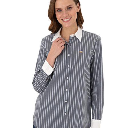 Kadın Çizgili Uzun Kollu Tunik Gömlek