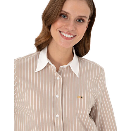 Kadın Çizgili Uzun Kollu Tunik Gömlek