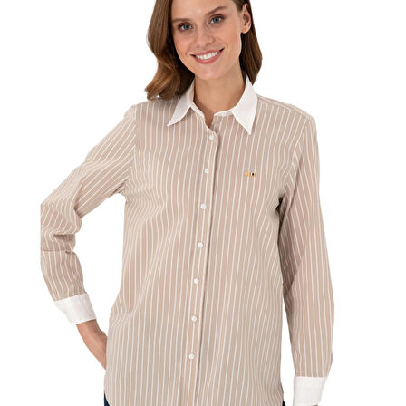 Kadın Çizgili Uzun Kollu Tunik Gömlek