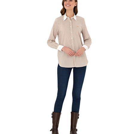 Kadın Çizgili Uzun Kollu Tunik Gömlek