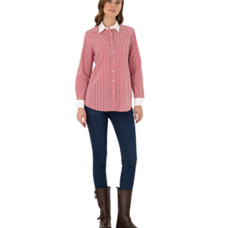 Kadın Çizgili Uzun Kollu Tunik Gömlek