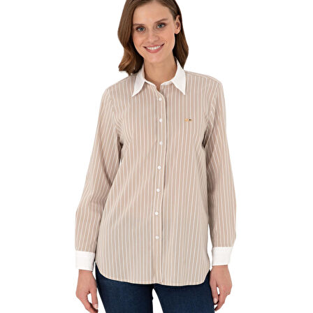 Kadın Çizgili Uzun Kollu Tunik Gömlek