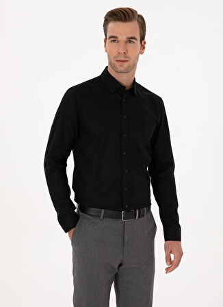 Cacharel Slim Fit Gömlek Yaka Siyah Erkek Gömlek TORENTO