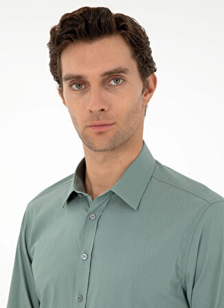 Cacharel Slim Fit Klasik Yaka Düz Yeşil Erkek Gömlek PIXEL