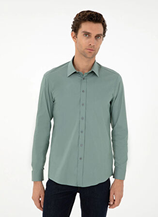 Cacharel Slim Fit Klasik Yaka Düz Yeşil Erkek Gömlek PIXEL