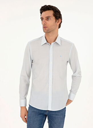 Cacharel Slim Fit Klasik Yaka Çizgili Mavi Erkek Gömlek OWEN