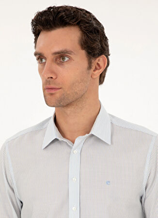 Cacharel Slim Fit Klasik Yaka Çizgili Mavi Erkek Gömlek OWEN