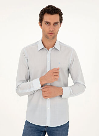 Cacharel Slim Fit Klasik Yaka Çizgili Mavi Erkek Gömlek OWEN