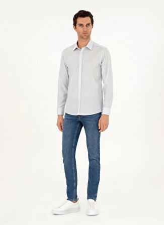 Cacharel Slim Fit Klasik Yaka Çizgili Mavi Erkek Gömlek OWEN