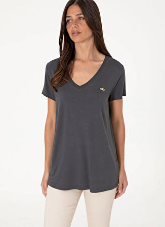 U.S. Polo Assn. V Yaka Antrasit Kadın T-Shirt CIYOSEL25