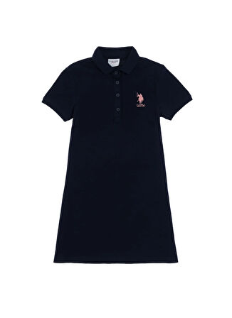 U.S. Polo Assn. Düz Lacivert Kız Çocuk Diz Üstü Elbise GURLINKIDS