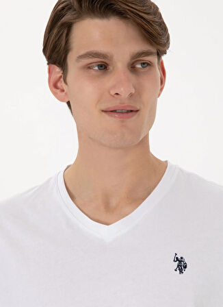 U.S. Polo Assn. V Yaka Beyaz Erkek T-Shirt GTS02