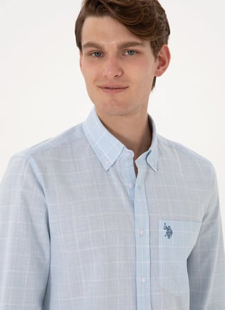 U.S. Polo Assn. Slim Fit Mavi Erkek Gömlek GIRIL
