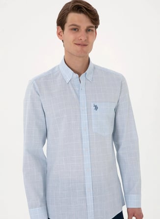 U.S. Polo Assn. Slim Fit Mavi Erkek Gömlek GIRIL