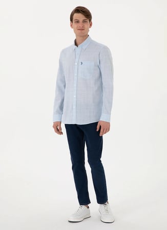 U.S. Polo Assn. Slim Fit Mavi Erkek Gömlek GIRIL
