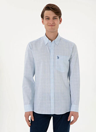 U.S. Polo Assn. Slim Fit Mavi Erkek Gömlek GIRIL