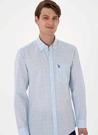 U.S. Polo Assn. Slim Fit Mavi Erkek Gömlek GIRIL