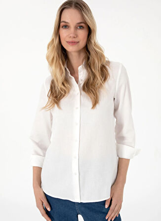 U.S. Polo Assn. Standart Gömlek Yaka Krem Kadın Gömlek SAUN