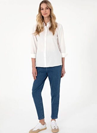 U.S. Polo Assn. Standart Gömlek Yaka Krem Kadın Gömlek SAUN