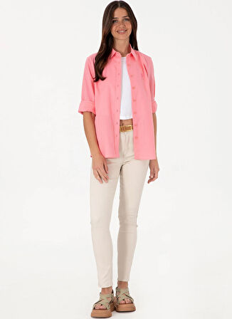 U.S. Polo Assn. Regular Fit Gömlek Yaka Pembe Kadın Gömlek ELMYGL