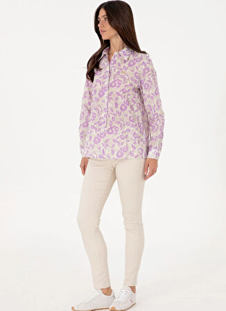 U.S. Polo Assn. Regular Fit Gömlek Yaka Lila Kadın Gömlek LAPBE