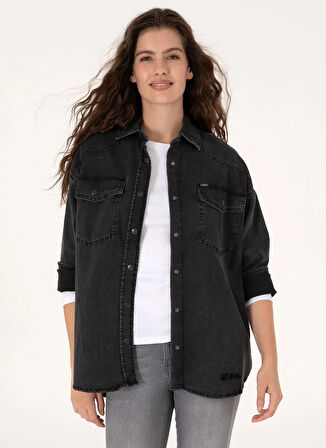 U.S. Polo Assn. Oversized Gömlek Yaka Siyah Kadın Denim Gömlek ESPERA