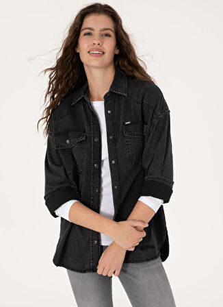U.S. Polo Assn. Oversized Gömlek Yaka Siyah Kadın Denim Gömlek ESPERA