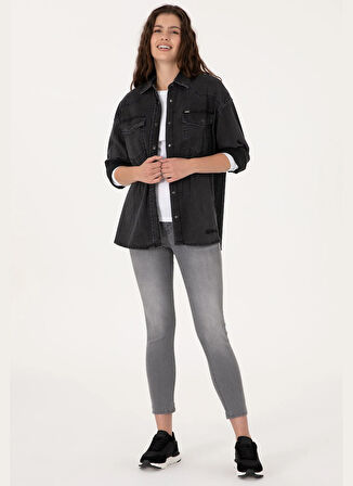 U.S. Polo Assn. Oversized Gömlek Yaka Siyah Kadın Denim Gömlek ESPERA