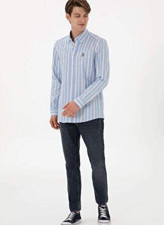 U.S. Polo Assn. Normal Bel Normal Paça Slim Fit Mavi Erkek Denim Pantolon SARO