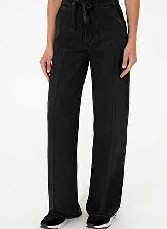 U.S. Polo Assn. Yüksek Bel Geniş Paça Loose Fit Siyah Kadın Denim Pantolon SAFIR-BLACK