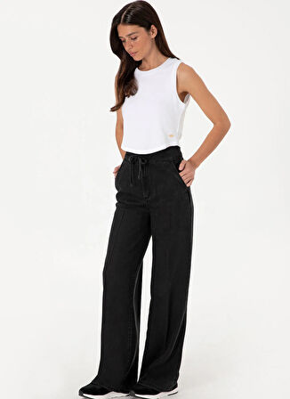 U.S. Polo Assn. Yüksek Bel Geniş Paça Loose Fit Siyah Kadın Denim Pantolon SAFIR-BLACK