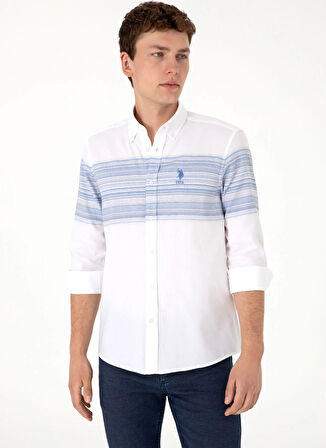 U.S. Polo Assn. Slim Fit Gömlek Yaka Mavi Erkek Gömlek GELA