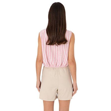 Kadın Pembe Çizgili Kısa Kollu Gömlek