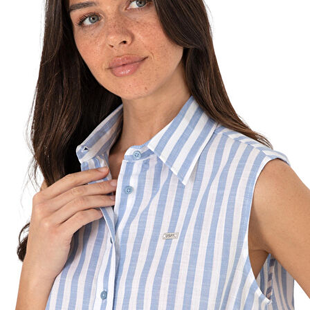 Kadın Pembe Çizgili Kısa Kollu Gömlek