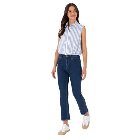 Kadın Pembe Çizgili Kısa Kollu Gömlek