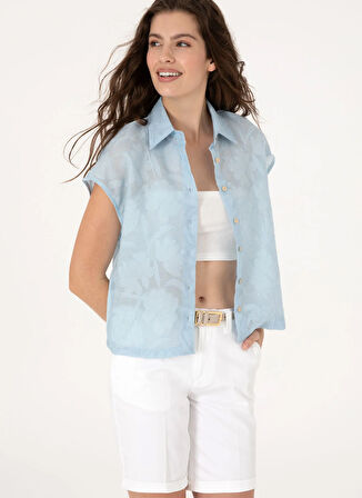 U.S. Polo Assn. Comfort Fit Gömlek Yaka Açık İndigo Kadın Gömlek COREY