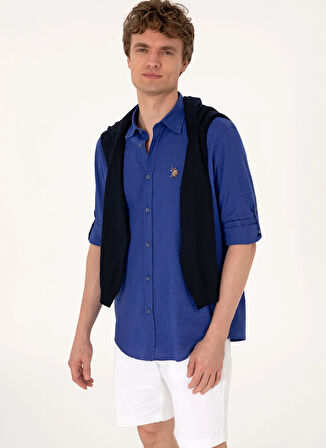 U.S. Polo Assn. Comfort Fit Gömlek Yaka Mavi Erkek Gömlek ENZO