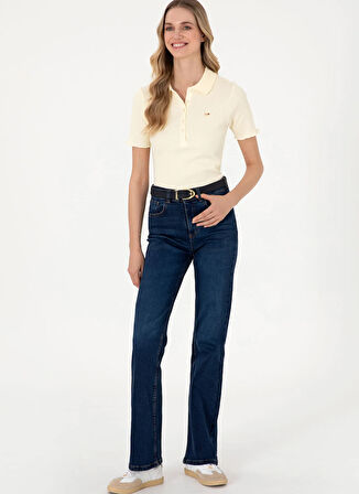U.S. Polo Assn. Orta Bel Geniş Paça Flare Koyu İndigo Kadın Denim Pantolon MADELENE25Y