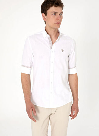 U.S. Polo Assn. Slim Fit Gömlek Yaka Beyaz Erkek Gömlek NIDMAN