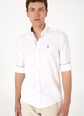 U.S. Polo Assn. Slim Fit Gömlek Yaka Beyaz Erkek Gömlek NIDMAN