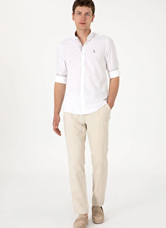 U.S. Polo Assn. Slim Fit Gömlek Yaka Beyaz Erkek Gömlek NIDMAN