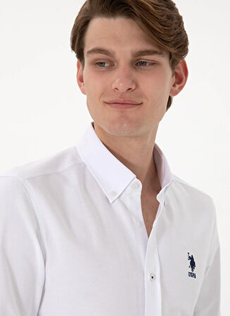 U.S. Polo Assn. Slim Fit Gömlek Yaka Beyaz Erkek Gömlek NOVA