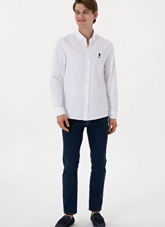 U.S. Polo Assn. Slim Fit Gömlek Yaka Beyaz Erkek Gömlek NOVA