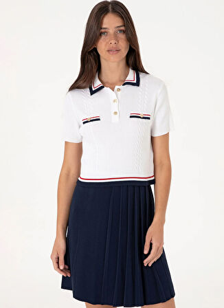 U.S. Polo Assn. Polo Yaka Slim Fit Beyaz Kazak Kadın BRENDA
